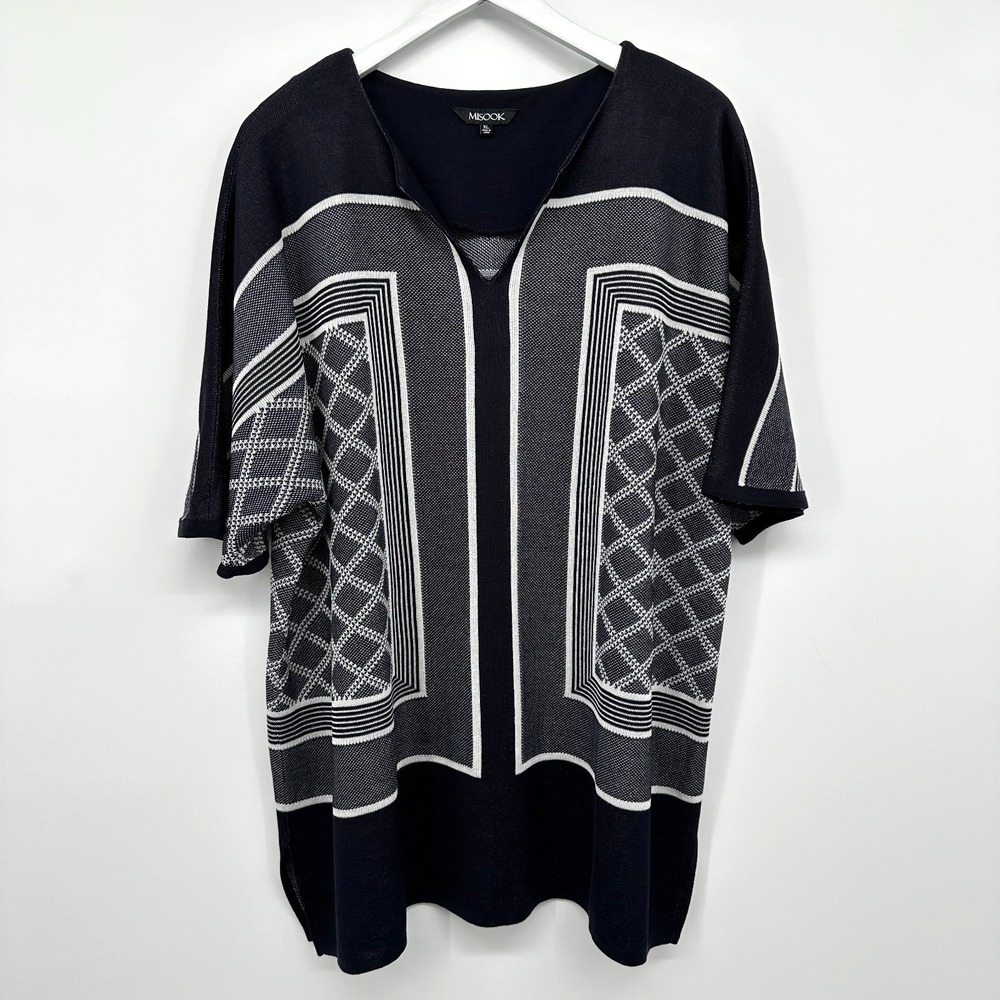 Misook Knit Sweater Top Shirt Size‎ XL Stretch Navy Blue White Pullover Luxury